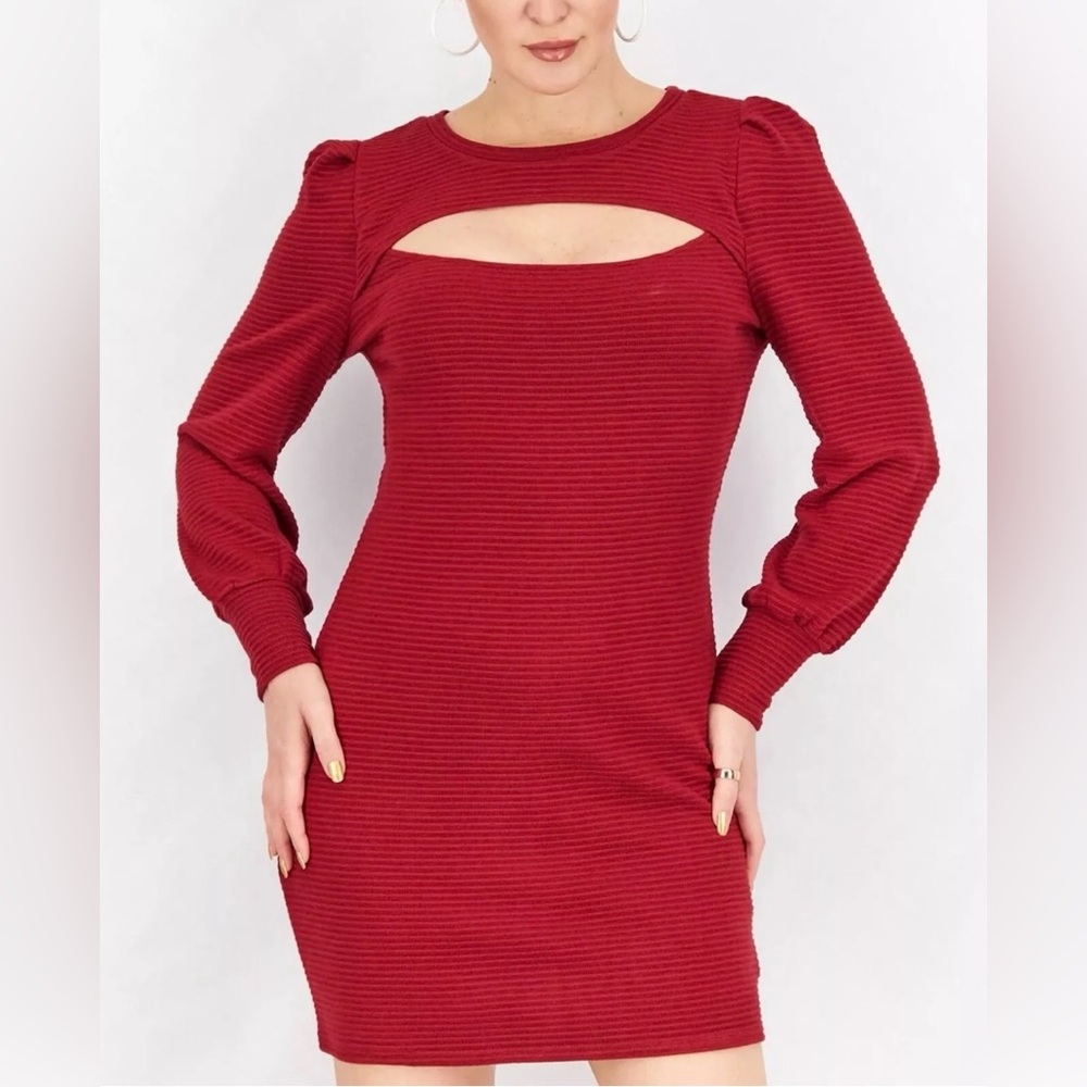 Steve Madden BB Dakota Cut Out Ribbed Long Sleeves Sweater Dress In Red Size L
